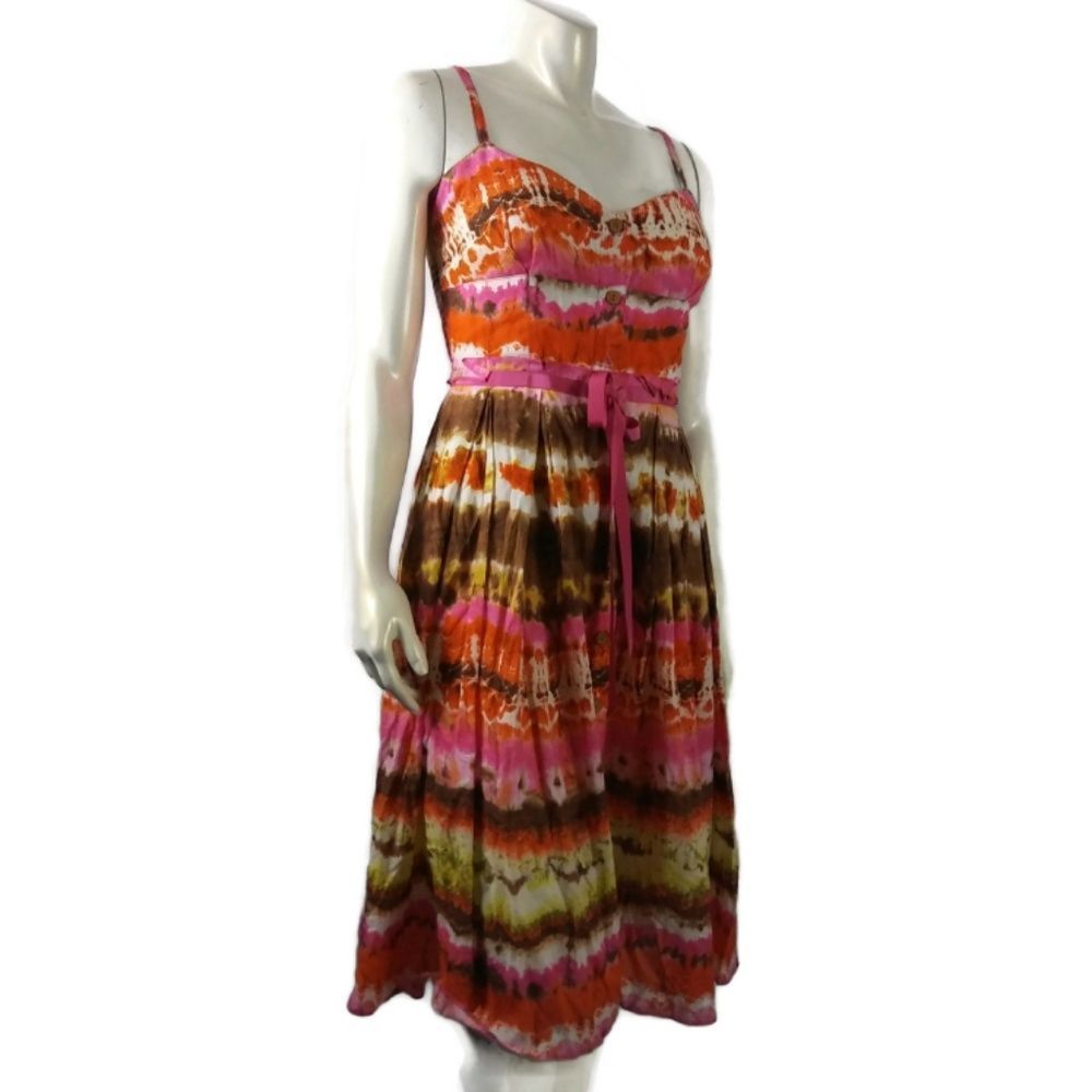 David Miester IKAT Heart Neckline Belted Dress 6